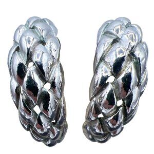 Trifari Chunky Woven Hoop Earrings Clip On Braided MCM Showy Reflective Timeless